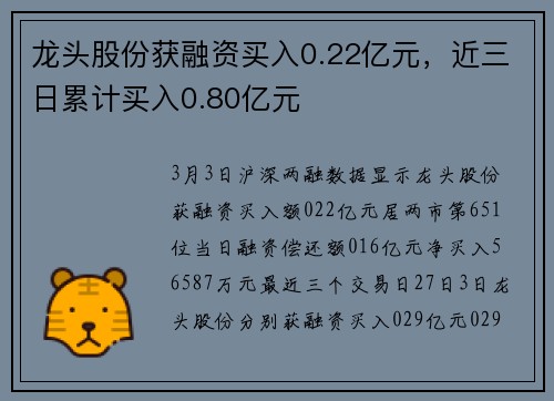 龙头股份获融资买入0.22亿元，近三日累计买入0.80亿元
