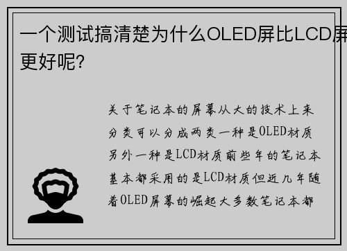 一个测试搞清楚为什么OLED屏比LCD屏更好呢？