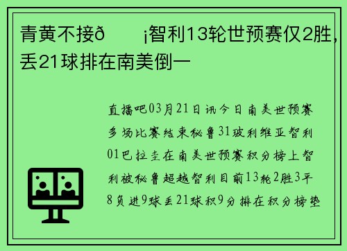 青黄不接😡智利13轮世预赛仅2胜，狂丢21球排在南美倒一