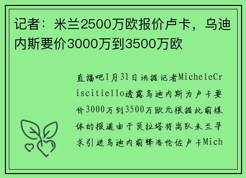 记者：米兰2500万欧报价卢卡，乌迪内斯要价3000万到3500万欧